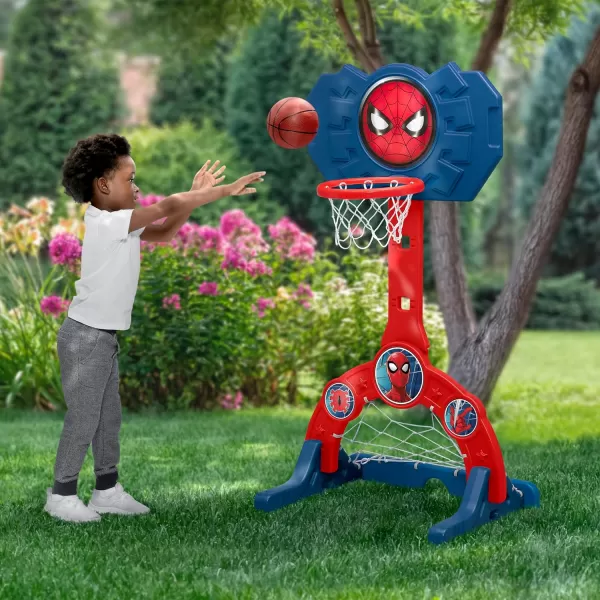 Delta Children - PAW Patrol 4-in-1 Sports Center – Adjustable Easy Score Basketball Hoop, Soccer/Hockey Net and Golf Game, Blue