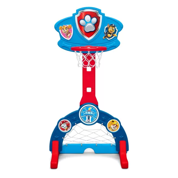 Delta Children - PAW Patrol 4-in-1 Sports Center – Adjustable Easy Score Basketball Hoop, Soccer/Hockey Net and Golf Game, Blue