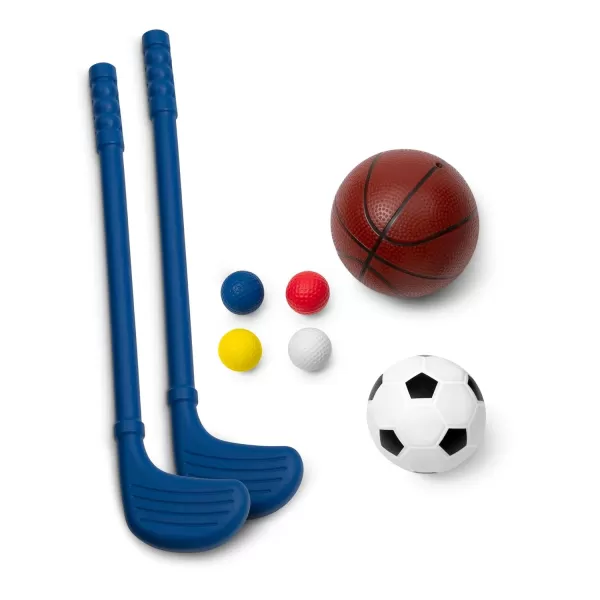 Delta Children - PAW Patrol 4-in-1 Sports Center – Adjustable Easy Score Basketball Hoop, Soccer/Hockey Net and Golf Game, Blue