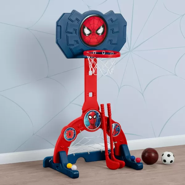 Delta Children - PAW Patrol 4-in-1 Sports Center – Adjustable Easy Score Basketball Hoop, Soccer/Hockey Net and Golf Game, Blue