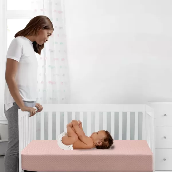 Delta Children Twinkle Stars Breathable 4-inch Mini Crib Mattress with Removable/Machine Washable Cover - GREENGUARD Gold – Waterproof - Sustainably Sourced Core Fiber Core, Pink