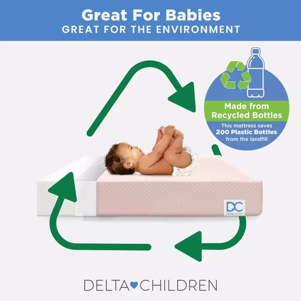 Delta Children Twinkle Stars Breathable 4-inch Mini Crib Mattress with Removable/Machine Washable Cover - GREENGUARD Gold – Waterproof - Sustainably Sourced Core Fiber Core, Pink