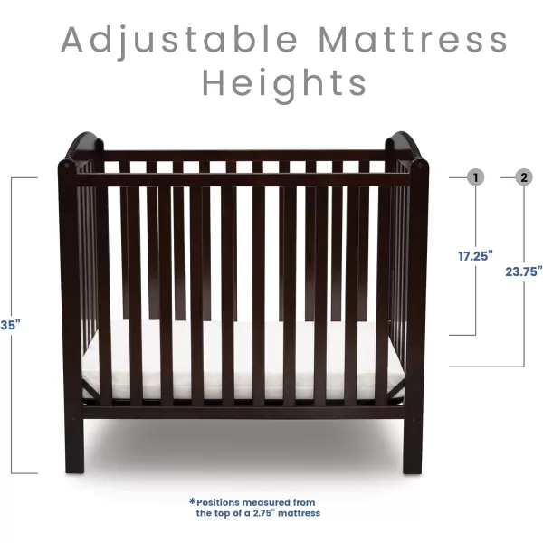 Emery Mini Convertible Baby Crib with 2.75-inch Mattress, Bianca White