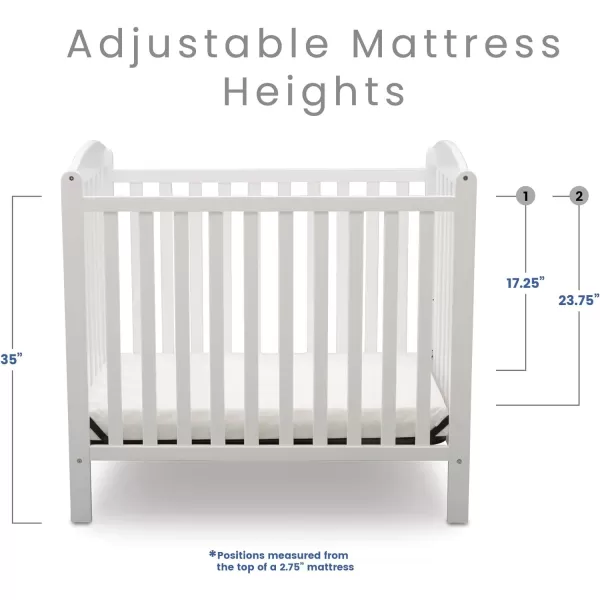 Emery Mini Convertible Baby Crib with 2.75-inch Mattress, Bianca White