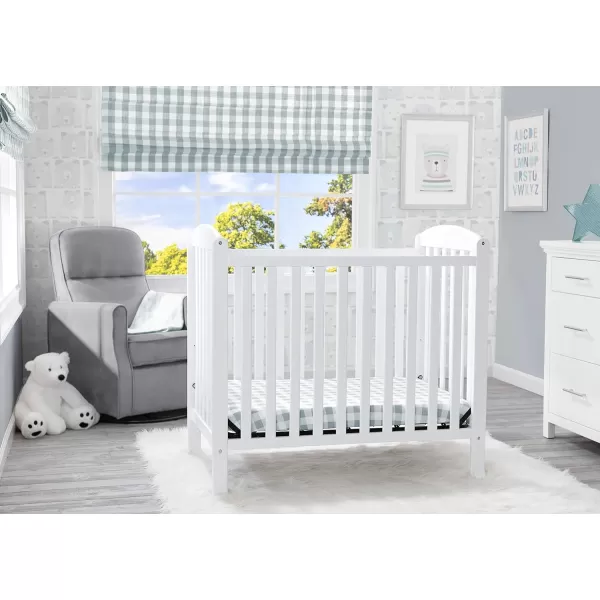 Emery Mini Convertible Baby Crib with 2.75-inch Mattress, Bianca White