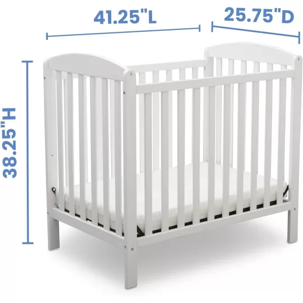 Emery Mini Convertible Baby Crib with 2.75-inch Mattress, Bianca White
