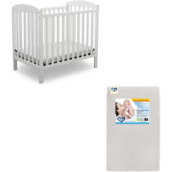 Emery Mini Convertible Baby Crib with 2.75-inch Mattress, Bianca White
