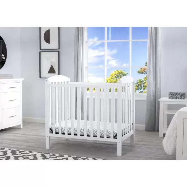 Emery Mini Convertible Baby Crib with 2.75-inch Mattress, Bianca White
