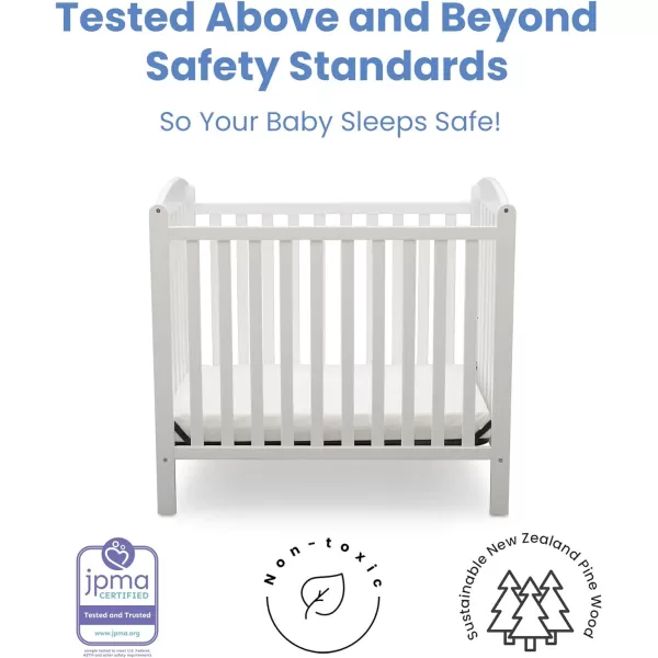 Emery Mini Convertible Baby Crib with 2.75-inch Mattress, Bianca White