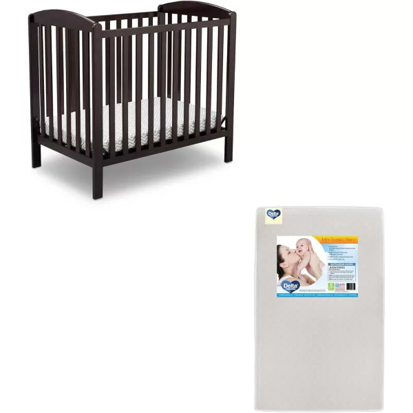 Emery Mini Convertible Baby Crib with 2.75-inch Mattress, Bianca White