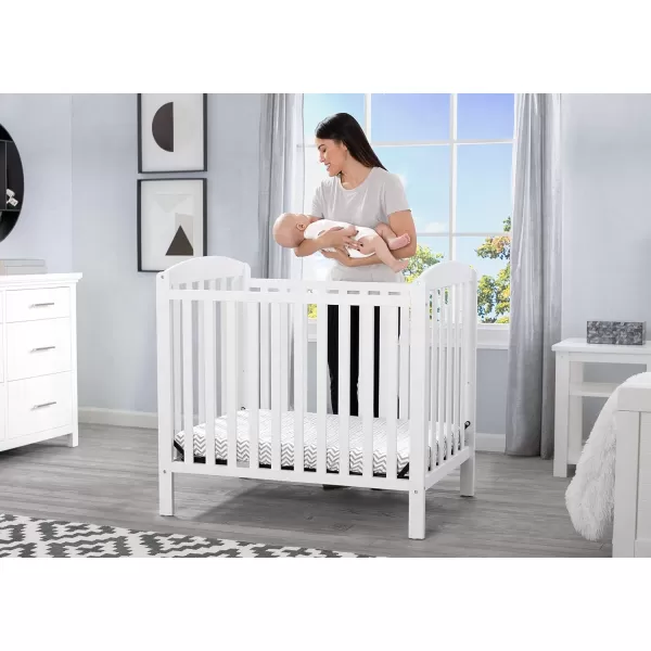 Emery Mini Convertible Baby Crib with 2.75-inch Mattress, Bianca White