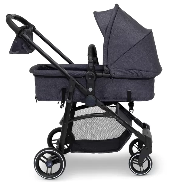 GAP babyGap 2-in-1 Carriage Stroller - Car Seat Compatible - Easy One-Handed Fold - Lightweight Stoller with Oversized Canopy &amp; Reclining Seat - Made with Sustainable Materials, Black Camo