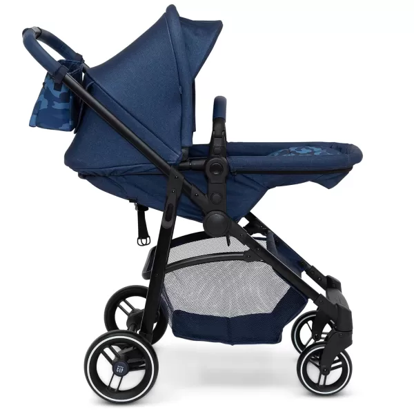 GAP babyGap 2-in-1 Carriage Stroller - Car Seat Compatible - Easy One-Handed Fold - Lightweight Stoller with Oversized Canopy &amp; Reclining Seat - Made with Sustainable Materials, Black Camo