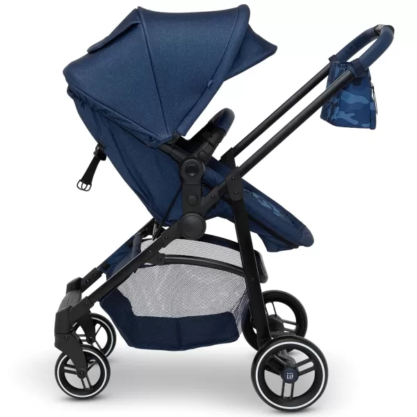 GAP babyGap 2-in-1 Carriage Stroller - Car Seat Compatible - Easy One-Handed Fold - Lightweight Stoller with Oversized Canopy &amp; Reclining Seat - Made with Sustainable Materials, Black Camo