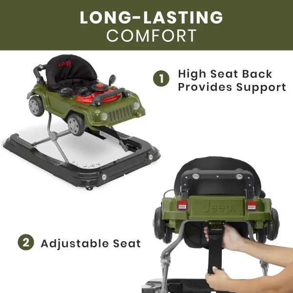 Jeep Classic Wrangler 3-in-1 Grow With Me Activity Walker - Features Music, Lights, Removable Play Tray, Push Walker Mode, Converts into Rolling Car Toy, Anniversary Green