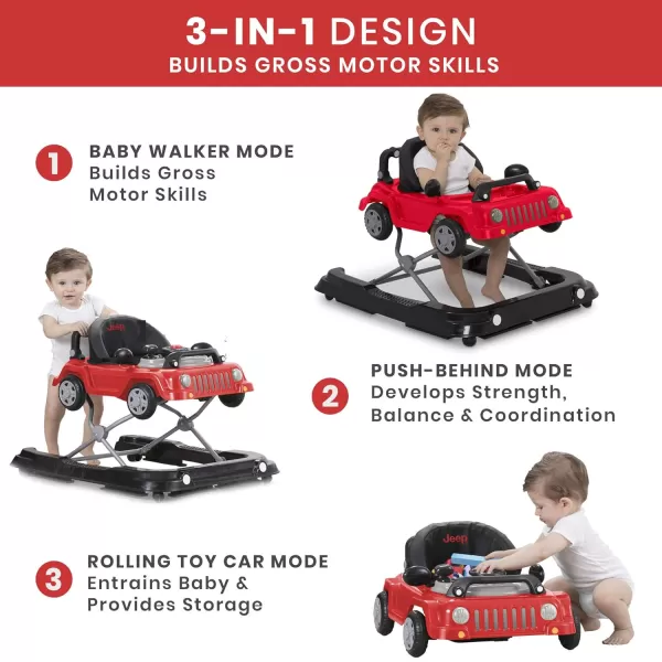Jeep Classic Wrangler 3-in-1 Grow With Me Activity Walker - Features Music, Lights, Removable Play Tray, Push Walker Mode, Converts into Rolling Car Toy, Anniversary Green