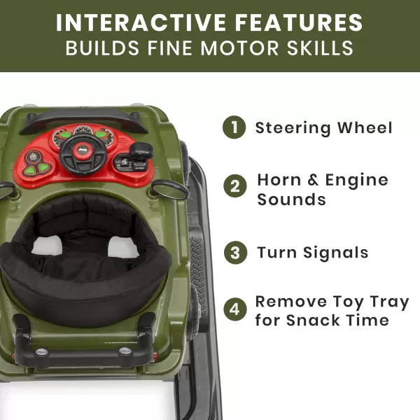 Jeep Classic Wrangler 3-in-1 Grow With Me Activity Walker - Features Music, Lights, Removable Play Tray, Push Walker Mode, Converts into Rolling Car Toy, Anniversary Green