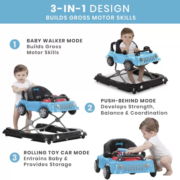 Jeep Classic Wrangler 3-in-1 Grow With Me Activity Walker - Features Music, Lights, Removable Play Tray, Push Walker Mode, Converts into Rolling Car Toy, Anniversary Green