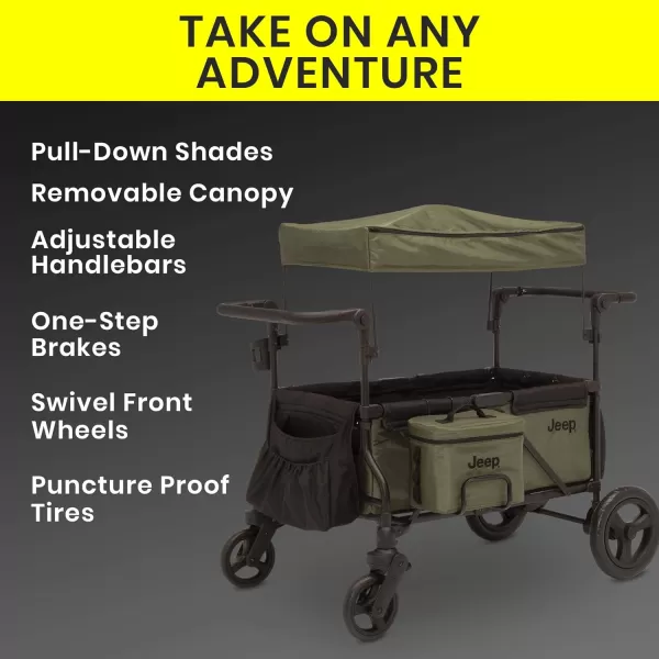 Jeep Deluxe Wrangler Stroller Wagon with Cooler Bag and Parent Organizer by Delta Children, Black/Green