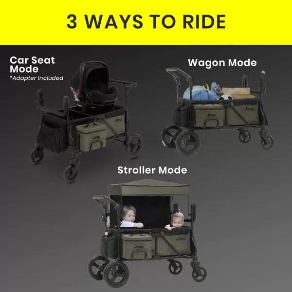Jeep Deluxe Wrangler Stroller Wagon with Cooler Bag and Parent Organizer by Delta Children, Black/Green
