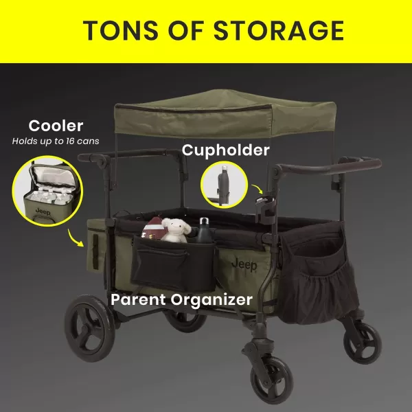 Jeep Deluxe Wrangler Stroller Wagon with Cooler Bag and Parent Organizer by Delta Children, Black/Green
