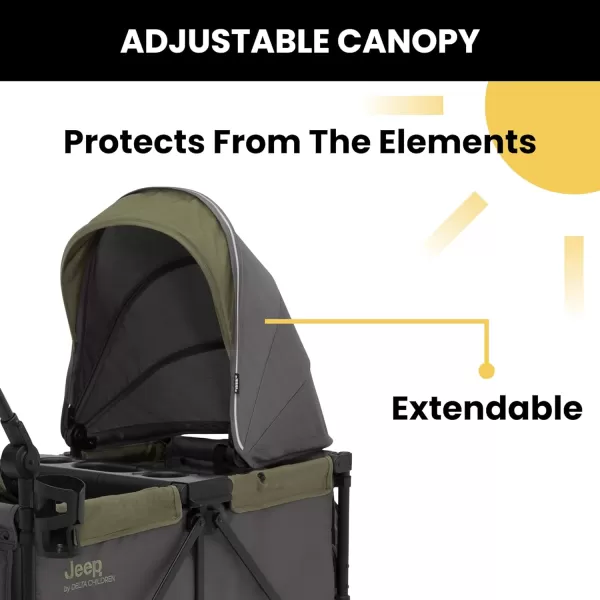 Jeep Sport All-Terrain Stroller Wagon by Delta Children - Includes Canopy, Parent Organizer, Adjustable Handlebar, Snack Tray &amp; Cup Holders, Grey/Olive Green