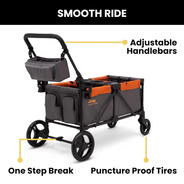 Jeep Sport All-Terrain Stroller Wagon by Delta Children - Includes Canopy, Parent Organizer, Adjustable Handlebar, Snack Tray &amp; Cup Holders, Grey/Olive Green