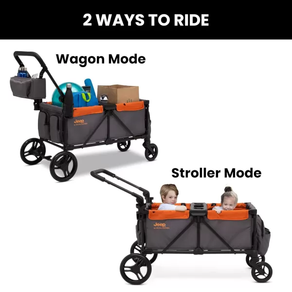 Jeep Sport All-Terrain Stroller Wagon by Delta Children - Includes Canopy, Parent Organizer, Adjustable Handlebar, Snack Tray &amp; Cup Holders, Grey/Olive Green