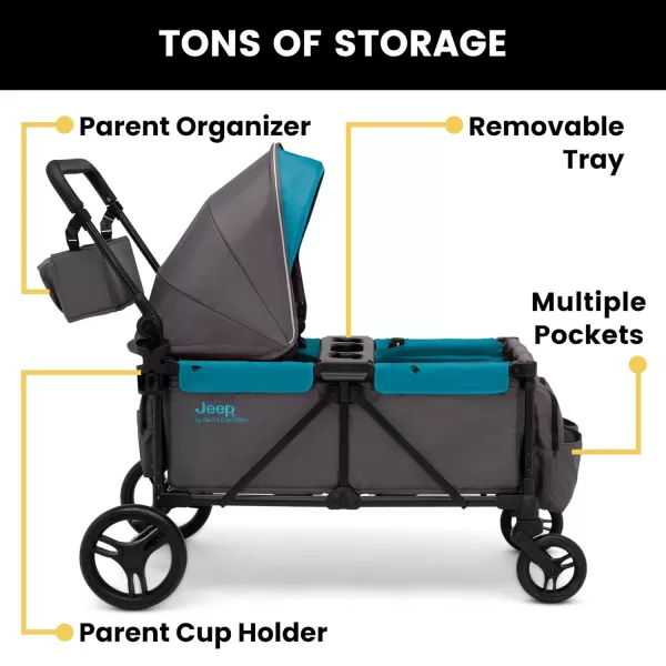 Jeep Sport All-Terrain Stroller Wagon by Delta Children - Includes Canopy, Parent Organizer, Adjustable Handlebar, Snack Tray &amp; Cup Holders, Grey/Olive Green