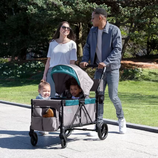 Jeep Sport All-Terrain Stroller Wagon by Delta Children - Includes Canopy, Parent Organizer, Adjustable Handlebar, Snack Tray &amp; Cup Holders, Grey/Olive Green