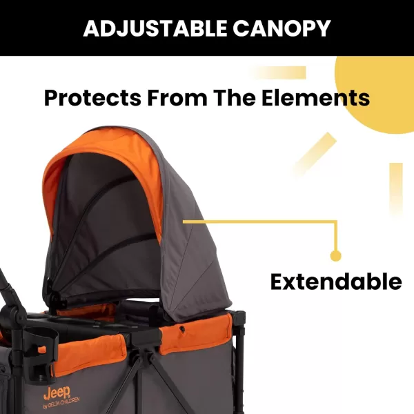 Jeep Sport All-Terrain Stroller Wagon by Delta Children - Includes Canopy, Parent Organizer, Adjustable Handlebar, Snack Tray &amp; Cup Holders, Grey/Olive Green