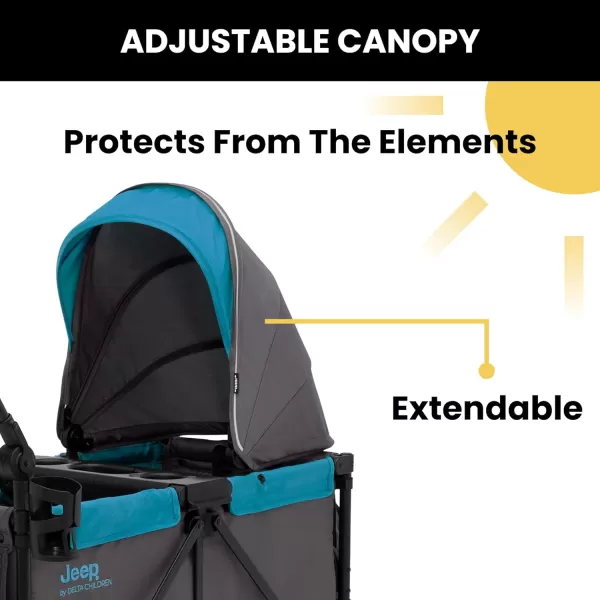 Jeep Sport All-Terrain Stroller Wagon by Delta Children - Includes Canopy, Parent Organizer, Adjustable Handlebar, Snack Tray &amp; Cup Holders, Grey/Olive Green