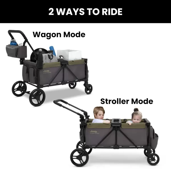 Jeep Sport All-Terrain Stroller Wagon by Delta Children - Includes Canopy, Parent Organizer, Adjustable Handlebar, Snack Tray &amp; Cup Holders, Grey/Olive Green