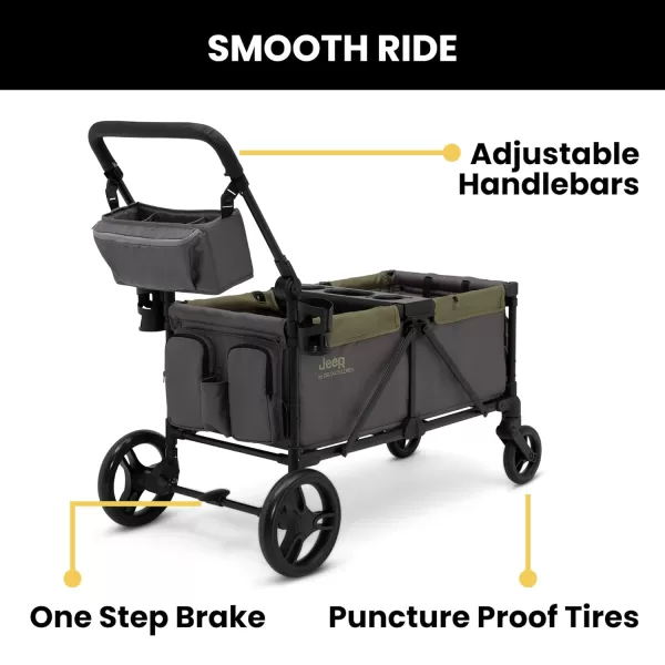 Jeep Sport All-Terrain Stroller Wagon by Delta Children - Includes Canopy, Parent Organizer, Adjustable Handlebar, Snack Tray &amp; Cup Holders, Grey/Olive Green