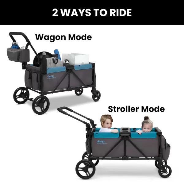 Jeep Sport All-Terrain Stroller Wagon by Delta Children - Includes Canopy, Parent Organizer, Adjustable Handlebar, Snack Tray &amp; Cup Holders, Grey/Olive Green