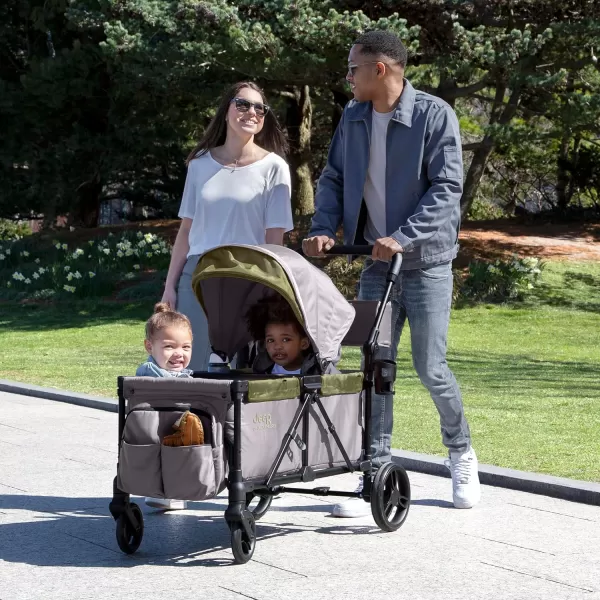 Jeep Sport All-Terrain Stroller Wagon by Delta Children - Includes Canopy, Parent Organizer, Adjustable Handlebar, Snack Tray &amp; Cup Holders, Grey/Olive Green