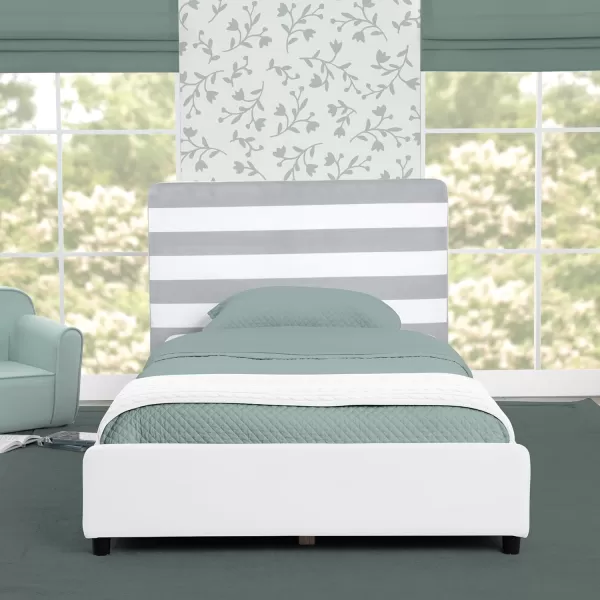 Personalized Upholstered Twin Size Bed with Headboard, Premium Wood Slat Support, No Box Spring Needed, Easy Assembly, Navy Tweed