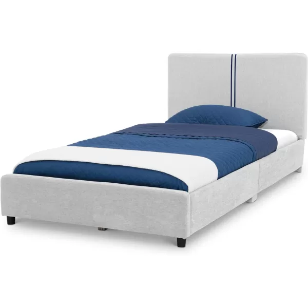 Personalized Upholstered Twin Size Bed with Headboard, Premium Wood Slat Support, No Box Spring Needed, Easy Assembly, Navy Tweed