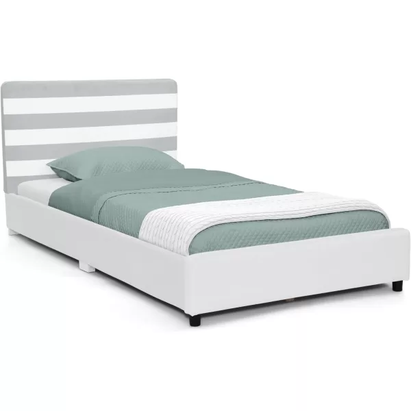 Personalized Upholstered Twin Size Bed with Headboard, Premium Wood Slat Support, No Box Spring Needed, Easy Assembly, Navy Tweed
