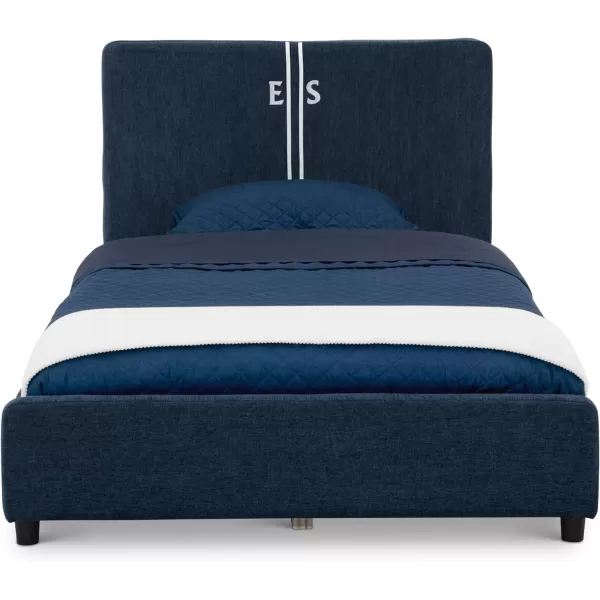 Personalized Upholstered Twin Size Bed with Headboard, Premium Wood Slat Support, No Box Spring Needed, Easy Assembly, Navy Tweed
