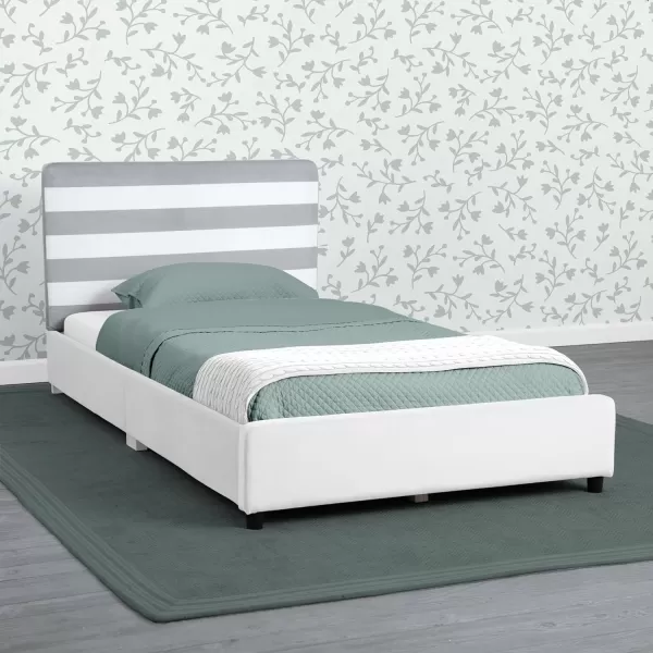 Personalized Upholstered Twin Size Bed with Headboard, Premium Wood Slat Support, No Box Spring Needed, Easy Assembly, Navy Tweed