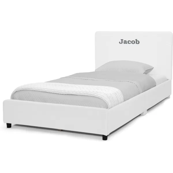 Personalized Upholstered Twin Size Bed with Headboard, Premium Wood Slat Support, No Box Spring Needed, Easy Assembly, Navy Tweed