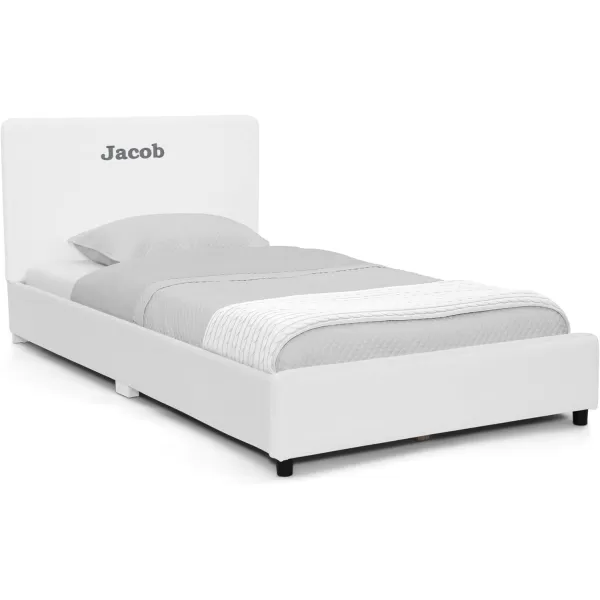 Personalized Upholstered Twin Size Bed with Headboard, Premium Wood Slat Support, No Box Spring Needed, Easy Assembly, Navy Tweed