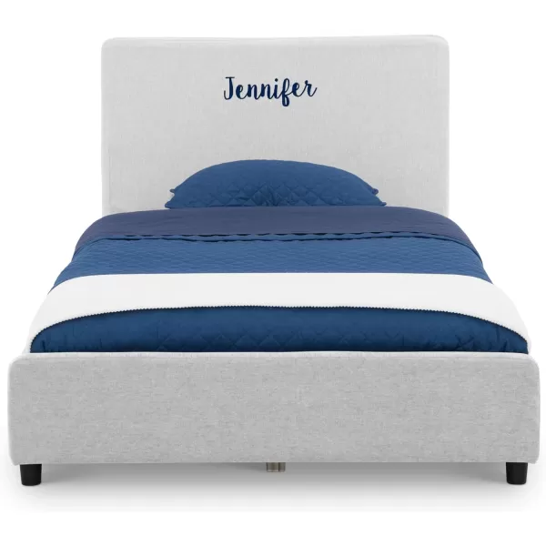 Personalized Upholstered Twin Size Bed with Headboard, Premium Wood Slat Support, No Box Spring Needed, Easy Assembly, Navy Tweed