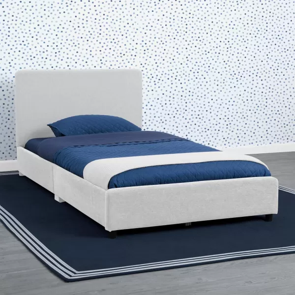 Personalized Upholstered Twin Size Bed with Headboard, Premium Wood Slat Support, No Box Spring Needed, Easy Assembly, Navy Tweed