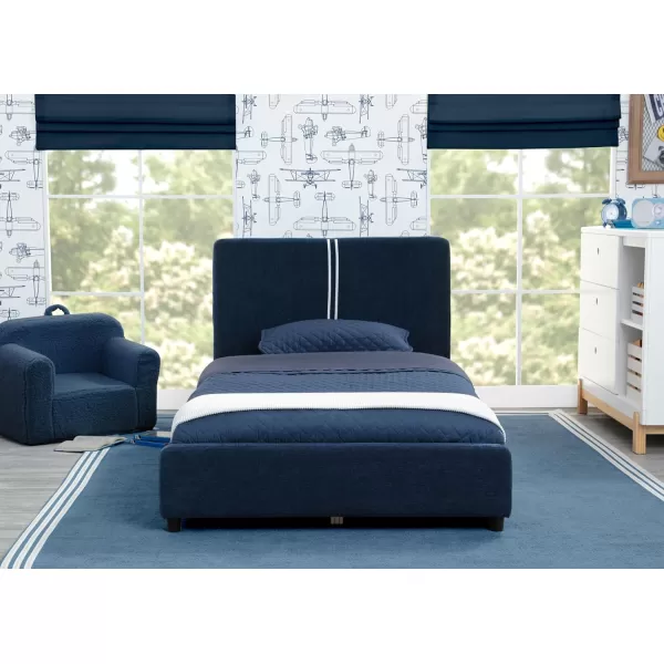 Personalized Upholstered Twin Size Bed with Headboard, Premium Wood Slat Support, No Box Spring Needed, Easy Assembly, Navy Tweed