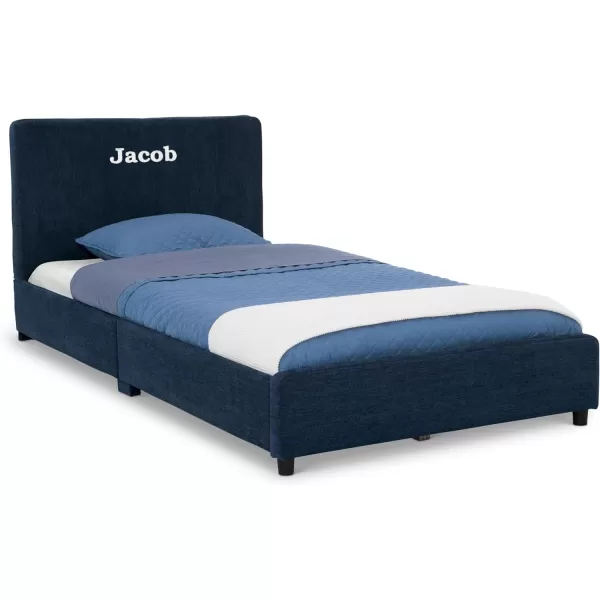 Personalized Upholstered Twin Size Bed with Headboard, Premium Wood Slat Support, No Box Spring Needed, Easy Assembly, Navy Tweed