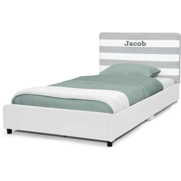 Personalized Upholstered Twin Size Bed with Headboard, Premium Wood Slat Support, No Box Spring Needed, Easy Assembly, Navy Tweed