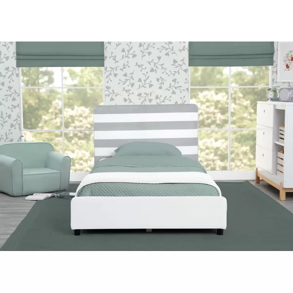 Personalized Upholstered Twin Size Bed with Headboard, Premium Wood Slat Support, No Box Spring Needed, Easy Assembly, Navy Tweed