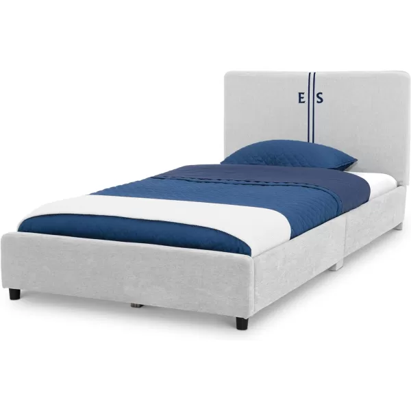 Personalized Upholstered Twin Size Bed with Headboard, Premium Wood Slat Support, No Box Spring Needed, Easy Assembly, Navy Tweed
